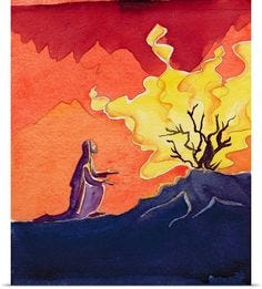 God speaks to Moses from the burning bush, 2004 (w/c on paper)