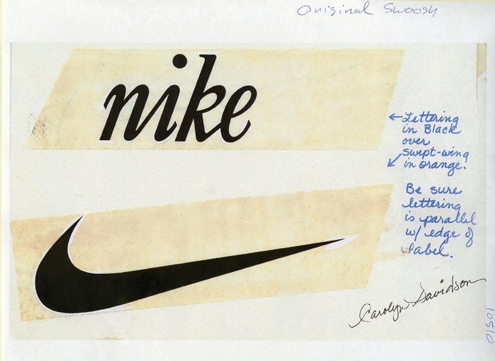 Carolyn Davidson’s original sketch for the Nike swoosh logo.
