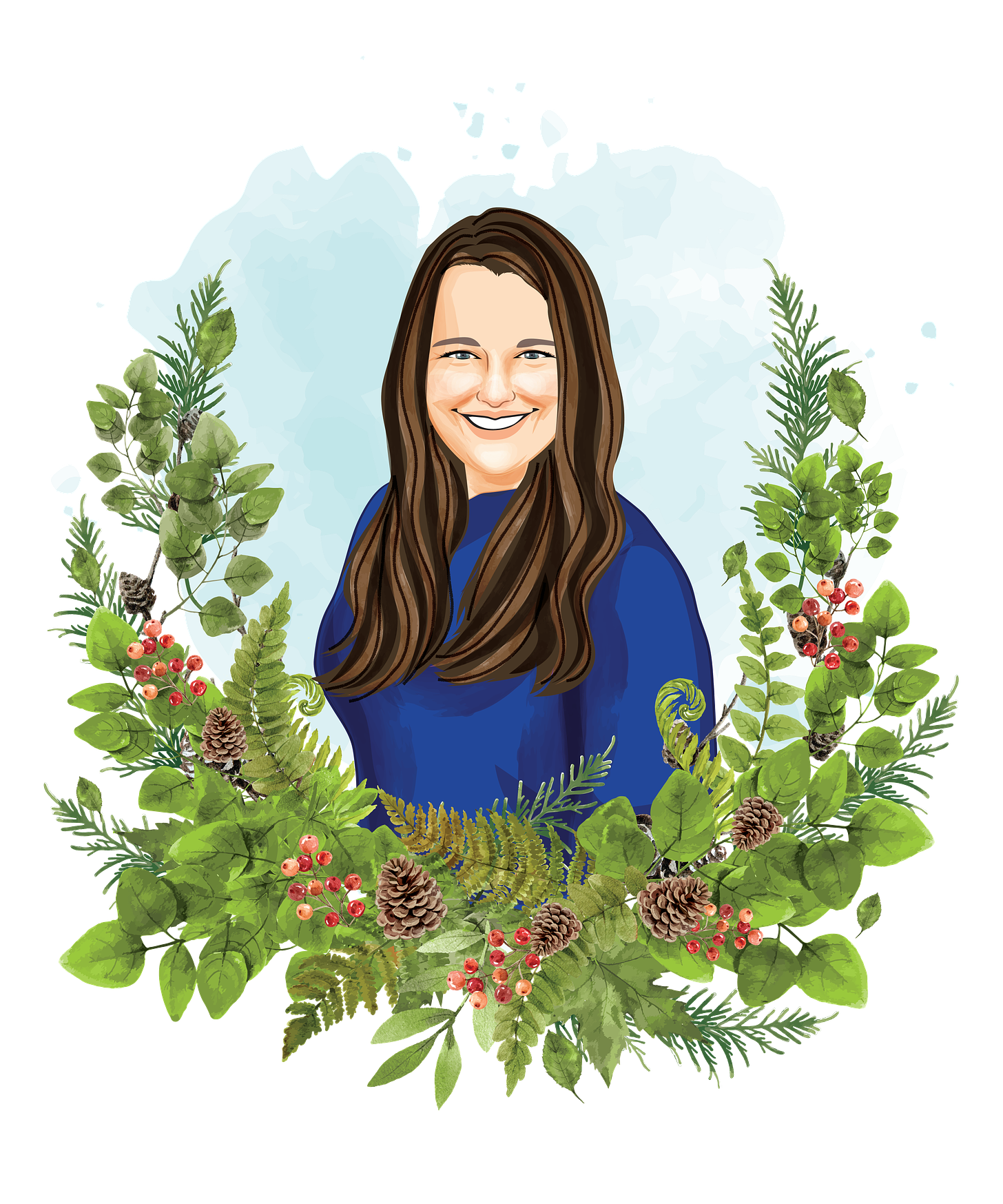 Illustration of homeschooling expert with wreath of Colorado vegetation