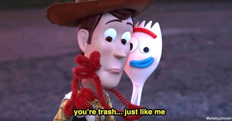 Nakkiel on Twitter: "Toy Story 4 was so good. Forky is a huge mood "Are you  a professional player?" "I'm trash!"" / Twitter