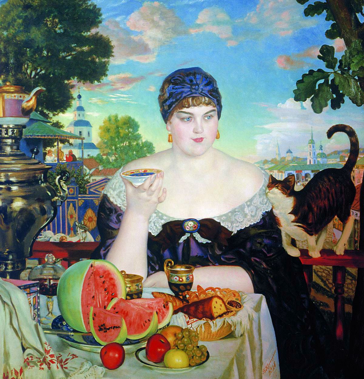 artist-kustodiev:
“The Merchant’s Wife at Tea, 1918, Boris Kustodiev
Medium: oil,canvas”
