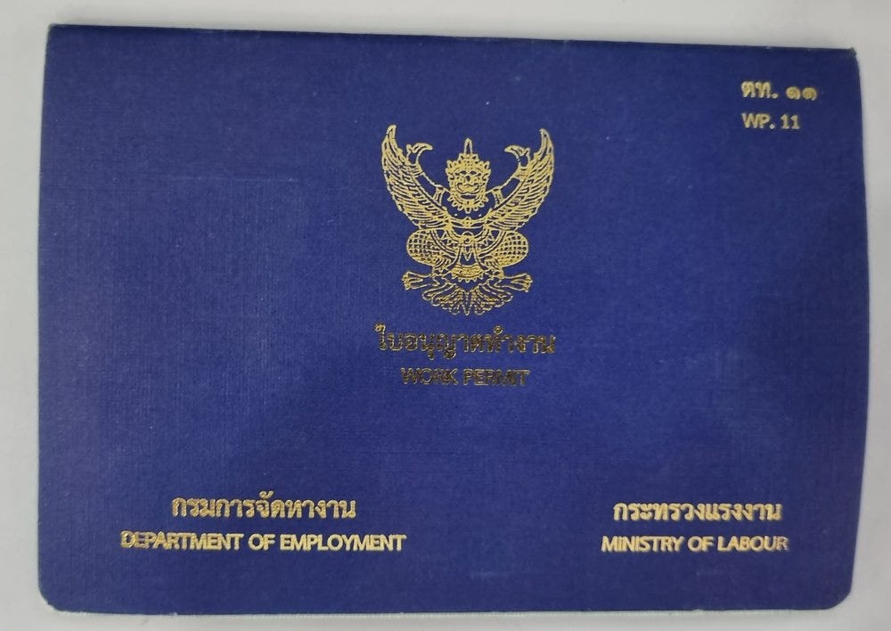 ue Thai Work Permit book.