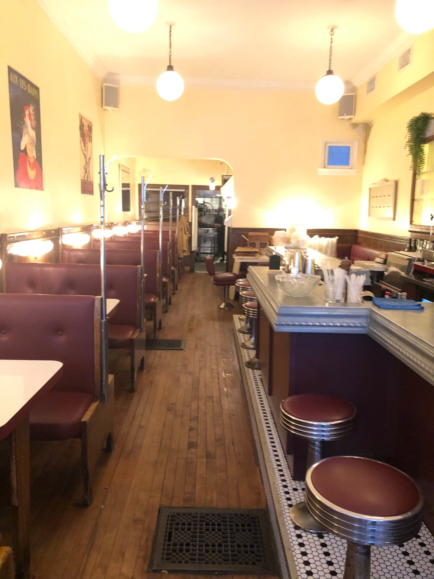 Interior shot of Le Swan restaurant, empty