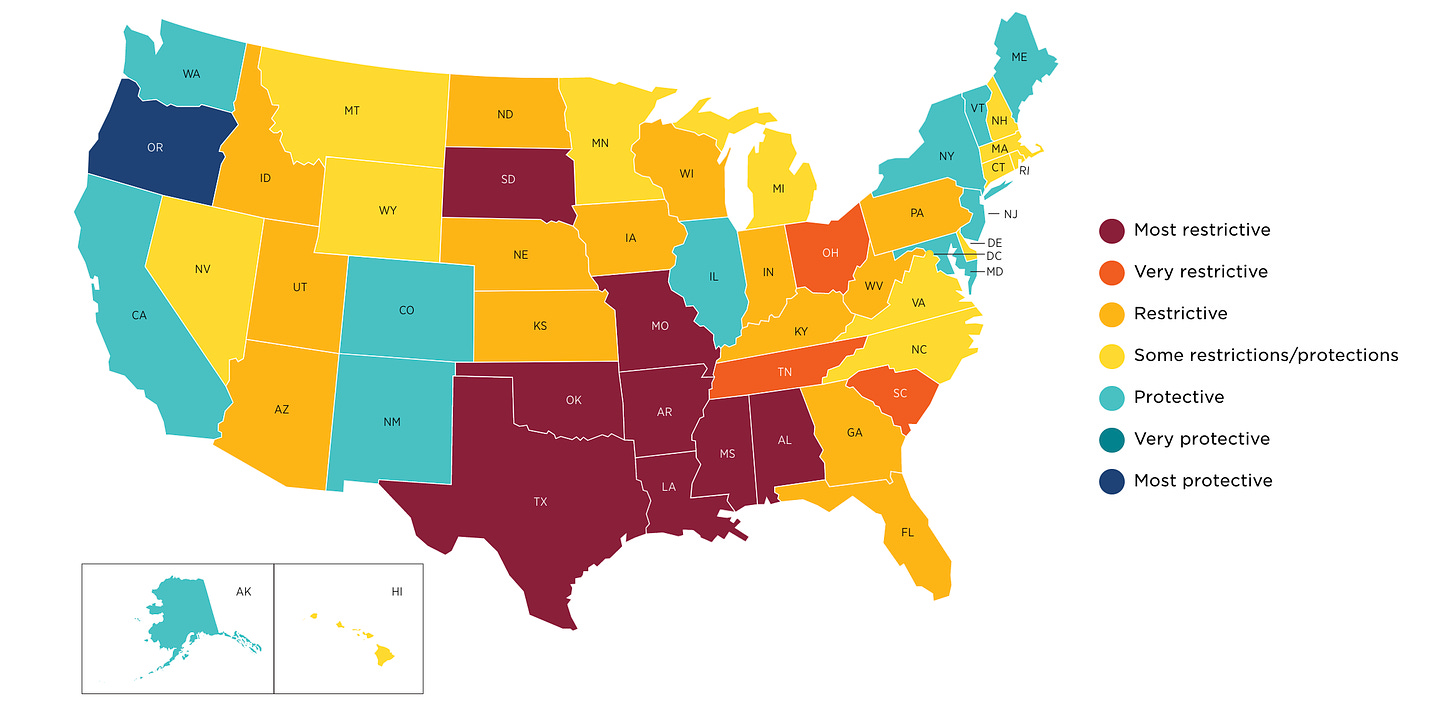 Abortion Rights State Map by Guttmacher Institute