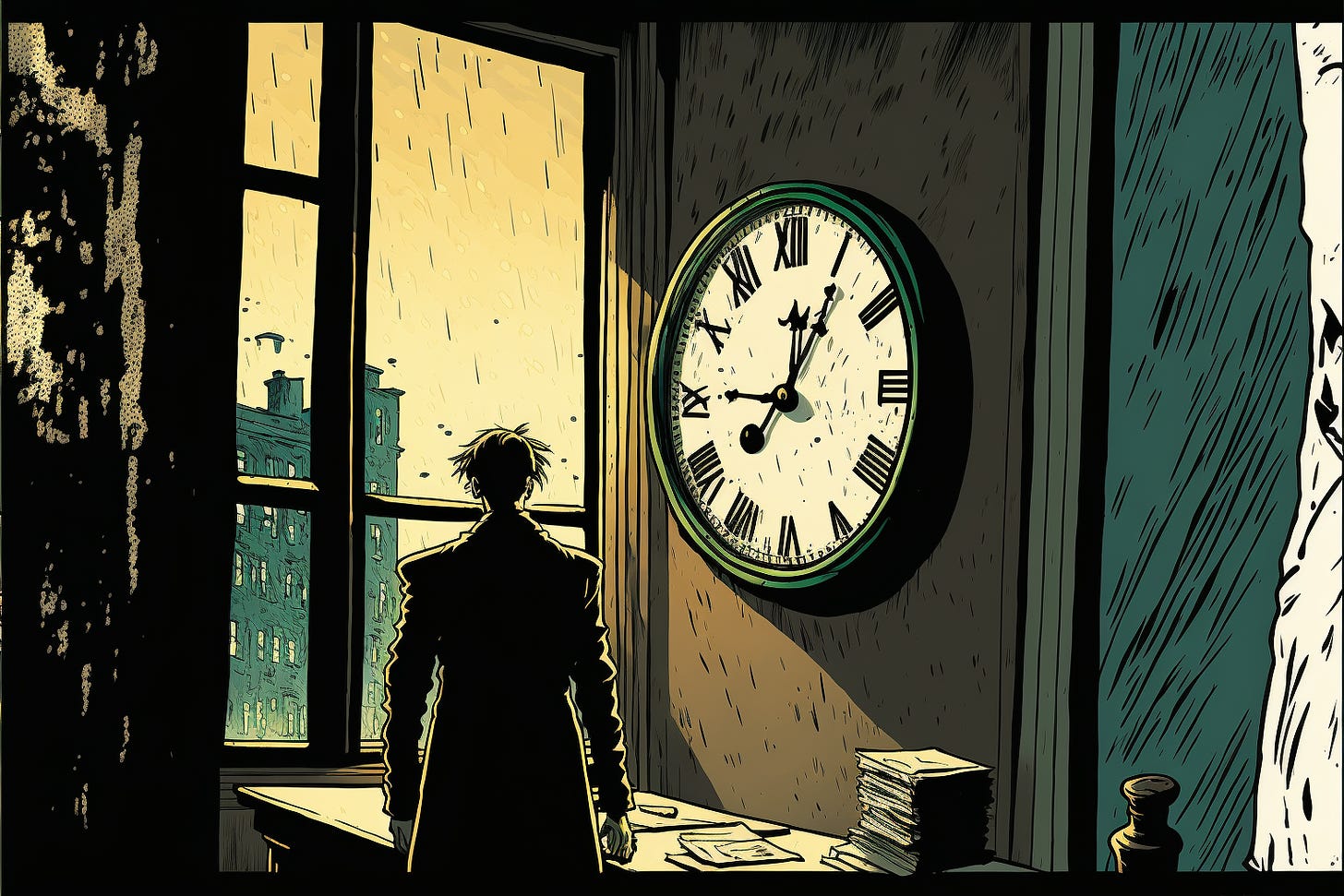 a clock on the wall, graphic novel
