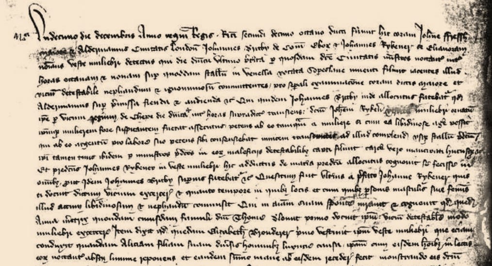 Photograph of a page of written medieval Latin