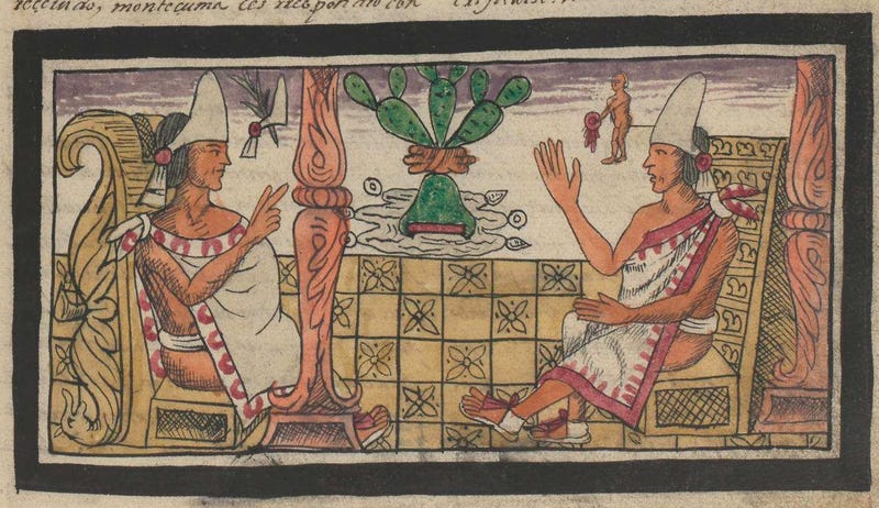 File:Nezahualpilli advirtiendo a Moctezuma II sobre la destrucción de Tenochtitlán, en el folio 179r.png