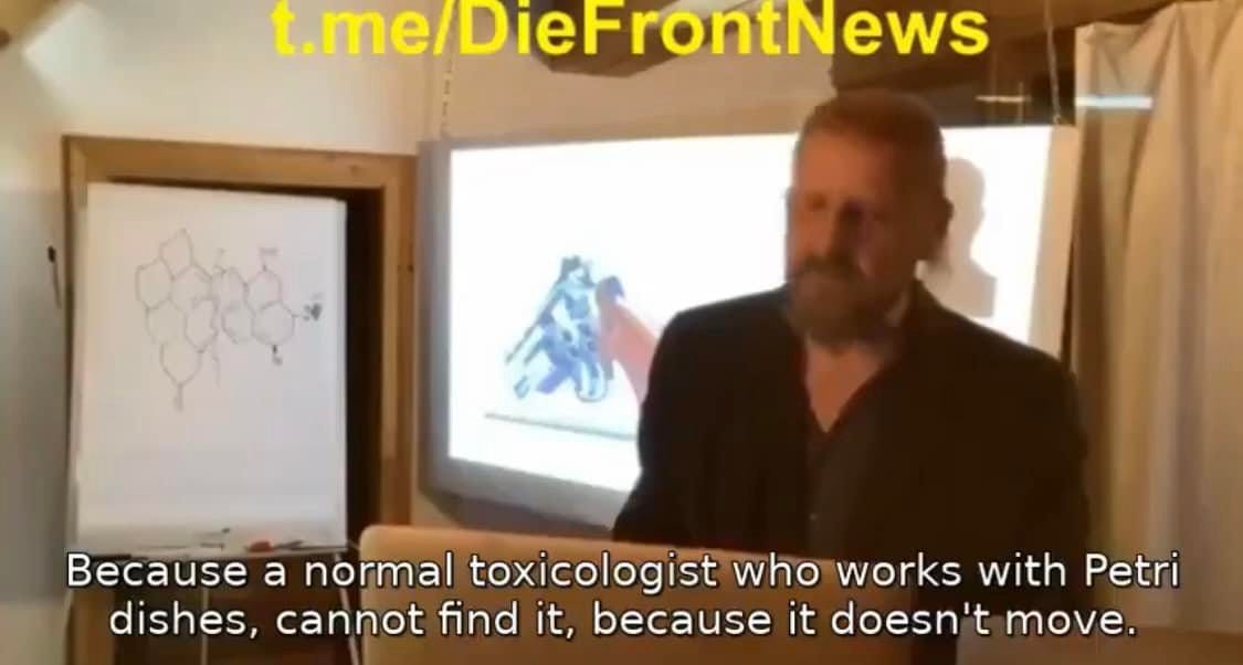 May be an image of 1 person, beard and text that says "t.me/DieFrontNews Because a norma toxicologist who works with Petri dishes, cannot find it, because it doesn' move."