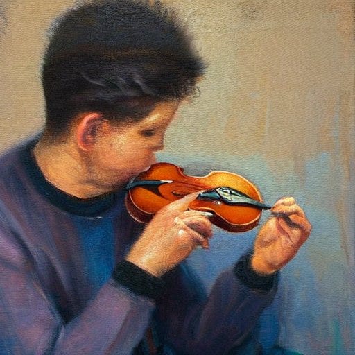 “a man playing the world’s smallest violin” by Stable Diffusion