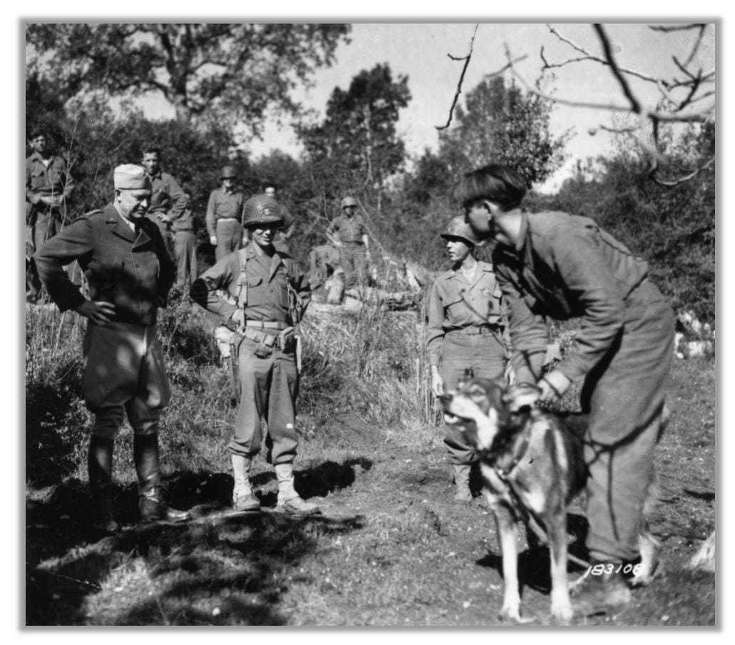 A photograph captures the moment that Chips meets General Eisenhower.