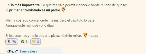Miguel luchando por su pizza en el canal de #lanzamientos.