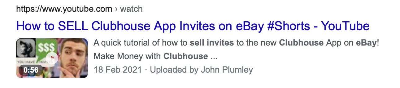 Screenshot of a guy on YouTube with his tutorial on how to sell invites to the new Clubhouse App on eBay! 