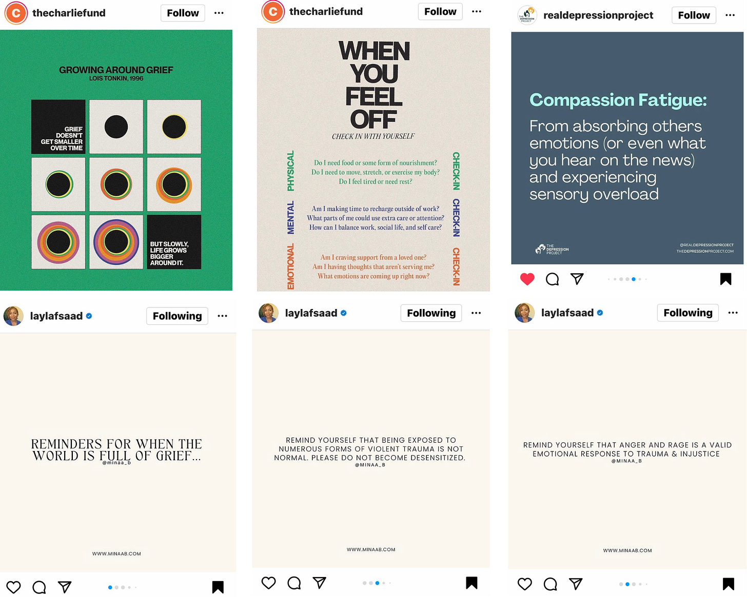 Collage of six screenshots of instagram posts