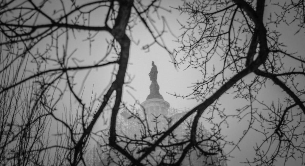 US Capitol's Statue of Freedom During Blizzard