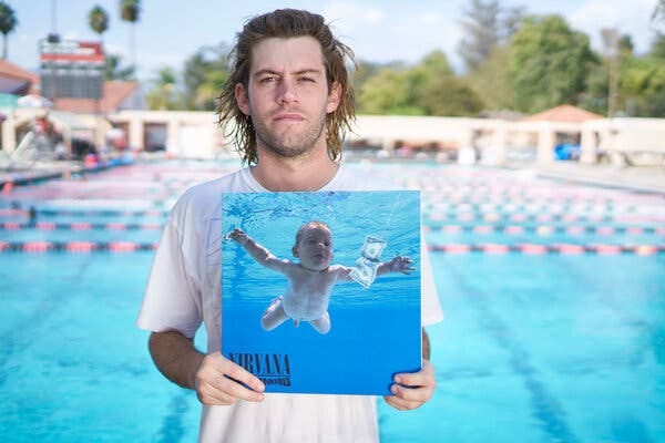 Spencer Elden says he has grown increasingly uncomfortable with how he came to be on the cover of “Nevermind.” This picture was taken at the same pool in 2016, when Mr. Elden and the record were both 25.