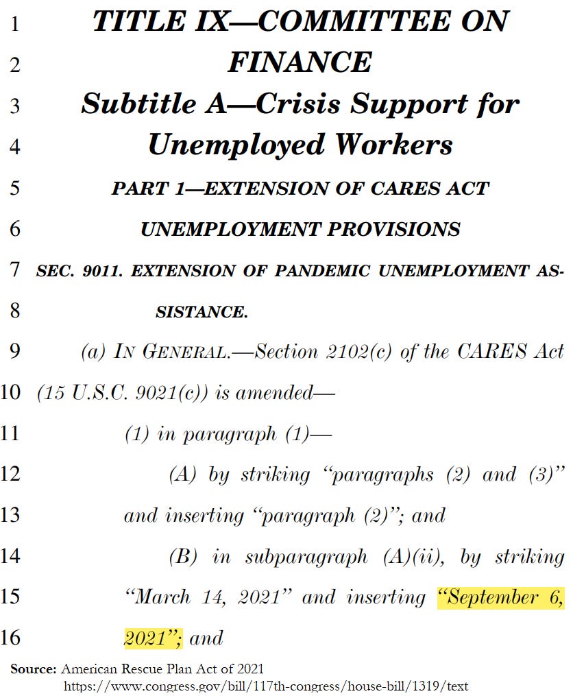 Labor Day UI expiration date in the American Rescue Plan