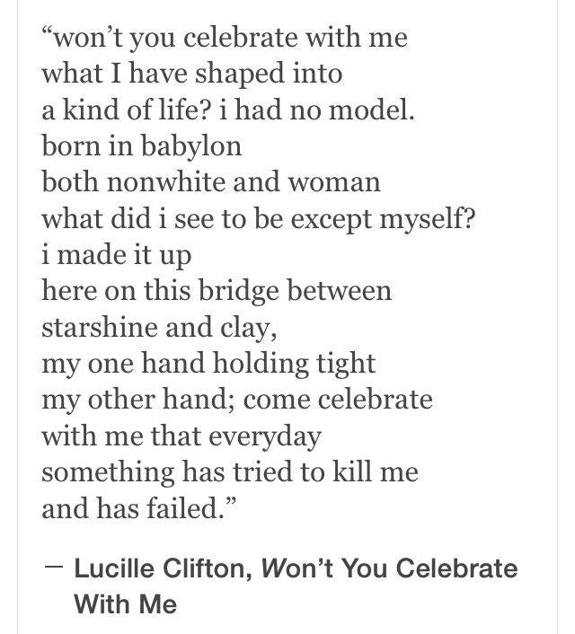 Won't You Celebrate With Me, Lucille Clifton | The notebook quotes, Poems, Lucille  clifton