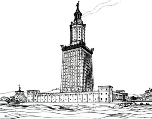 Drawing by archaeologist Hermann Thiersch (1909) of the Lighthouse of Alexandria. (Hermann Thiersch / Public Domain)