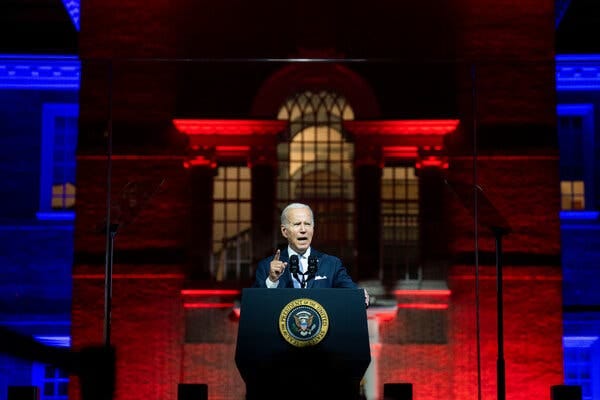 President Biden called on Americans “to stop the assault on American democracy” on Thursday.