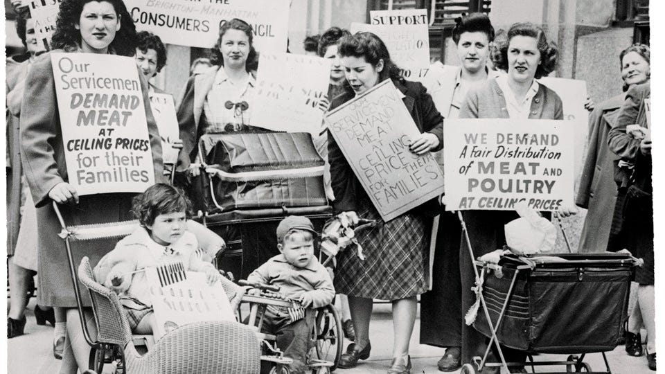 Women in New York protest meat prices in 1945.
