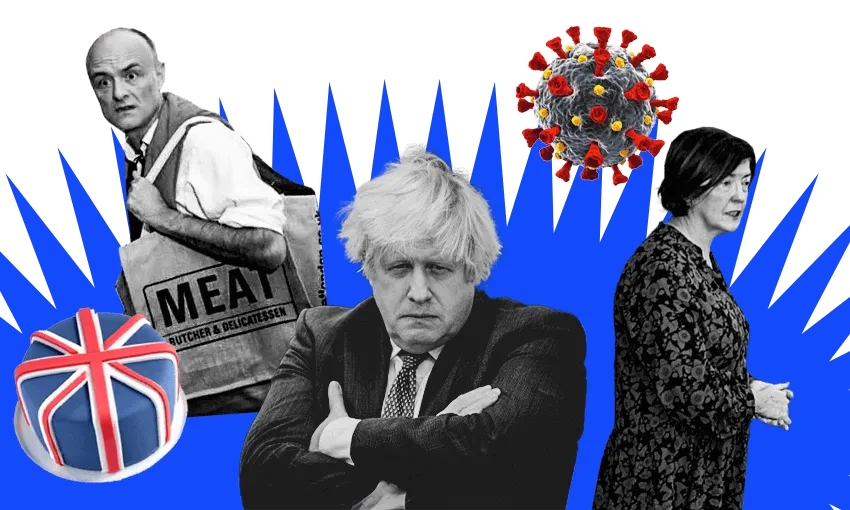 Dominic Cummings and Sue Gray play critical roles alongside Boris Johnson in the Partygate soap opera. Montage: Tina Tiller 
