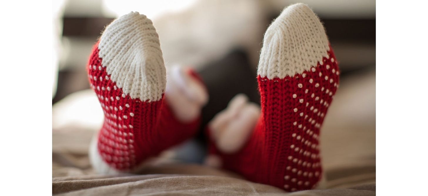 Feet in socks after bunion surgery