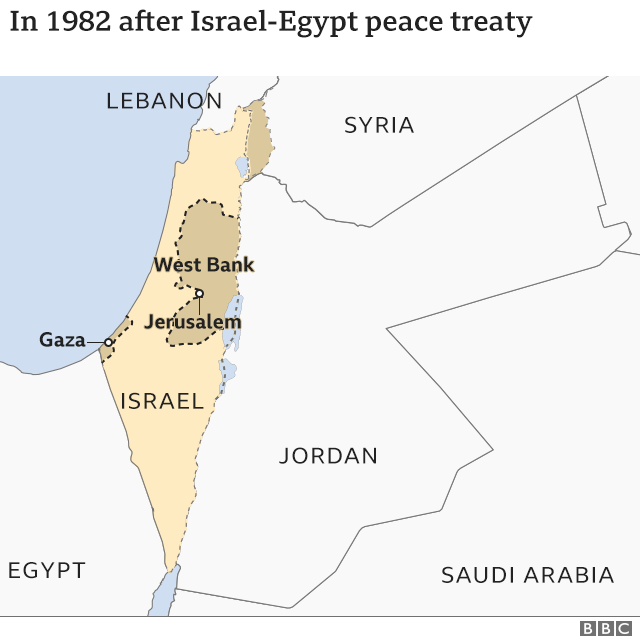 Map of region after 1982 Israel-Egypt peace treaty