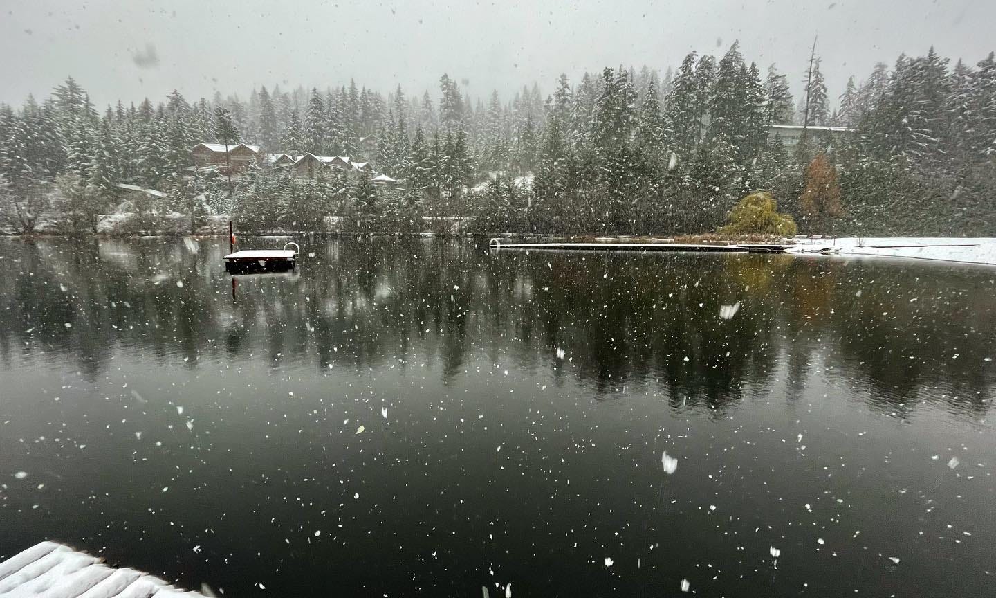 snow falling on a Whistler lake. For more: https://www.instagram.com/jakehirschallen/ 