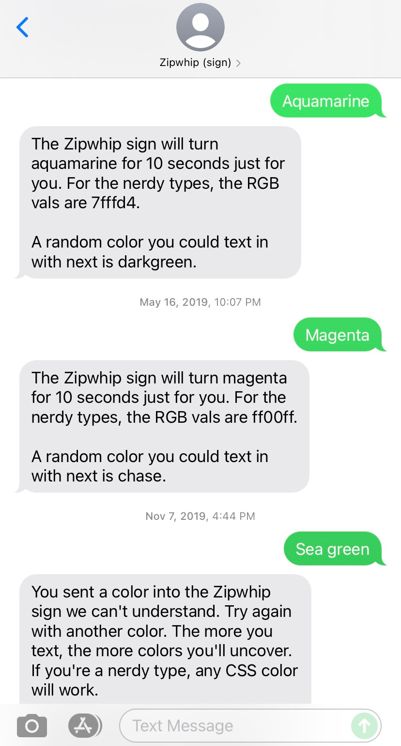 Texting the Zipwhip sign