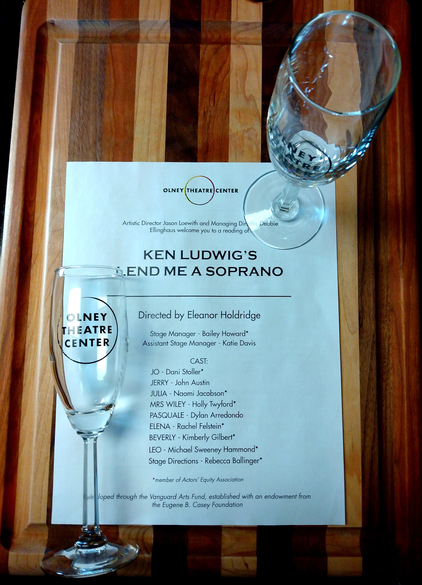 The program for the reading of Ken Ludwig's Lend M A Soprano.
