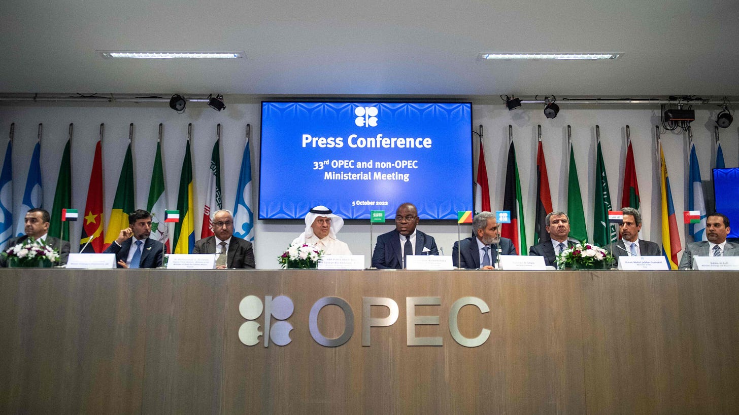A panel of nine men representing OPEC member states.