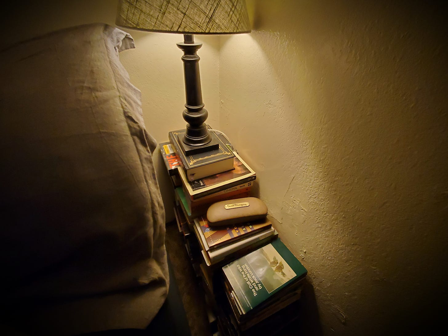 bedside table made of books