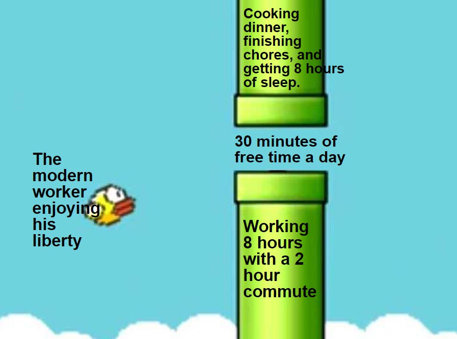 the modern worker enjoying his liberty with only 30 minutes of free time a  day | Flappy Bird | Know Your Meme
