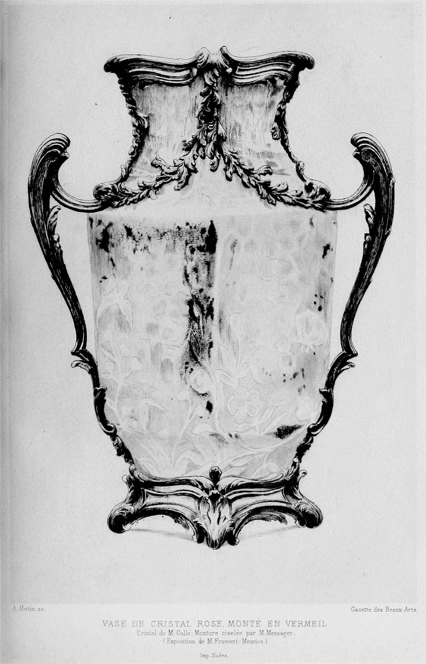 Emile Froment-Meurice, Emile Gallé, Vase de cristal rose monté en vermeil, Gazette des Beaux-Arts 1889.