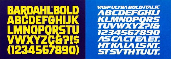Tipografias corporativas das marcas Bardahl e Vasp criadas no Brasil pelo uruguaio Eduardo Bacigalupo.