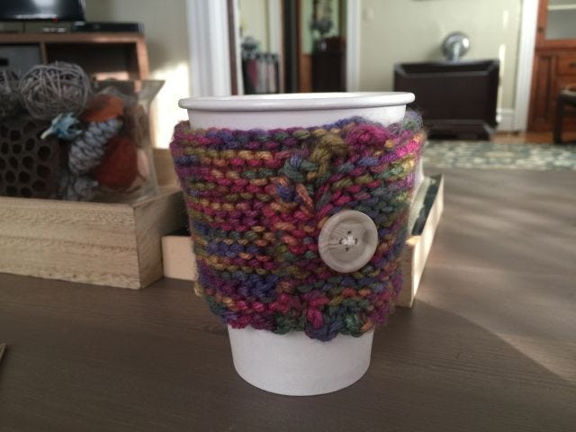 I knit a cup cozy, huzzah