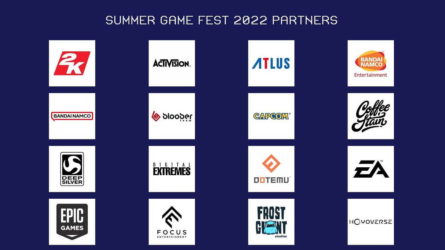 A list of partners at Summer Game Fest 2022