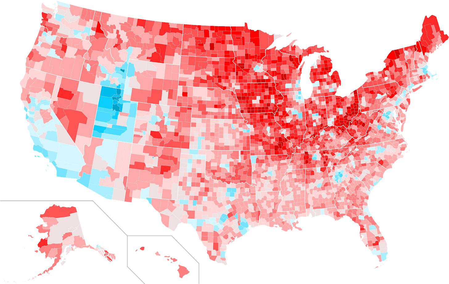 County swing from 2012 to 2016