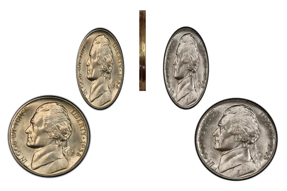 A two-headed Jefferson nickel