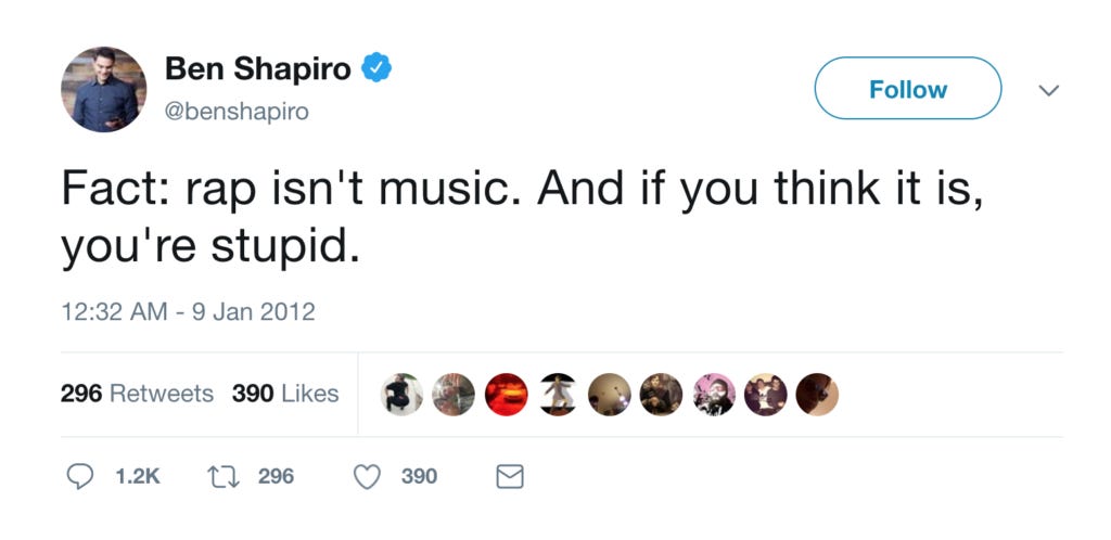 Ben Shapiro - rap isn't music