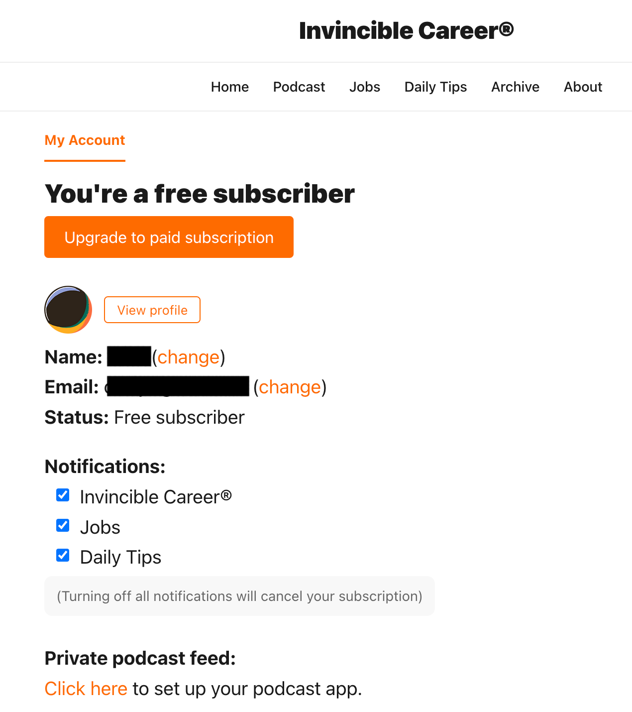 Your subscription settings