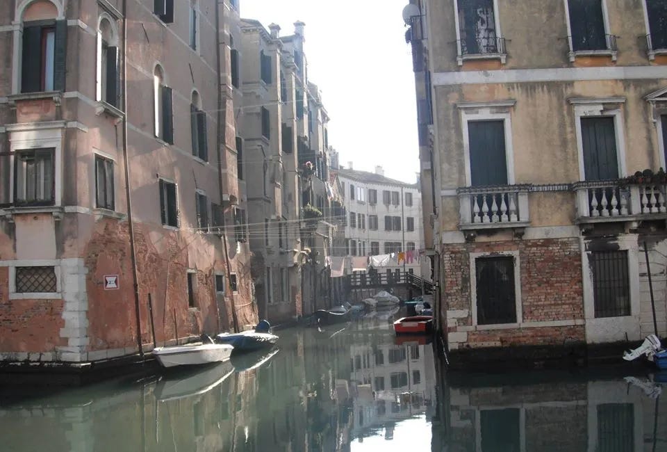 Laundry hanging over a canal in Venice on New Year's Day 2014.