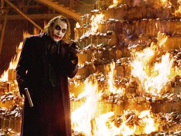 How much money did the Joker actually burn in The Dark Knight? - Quora