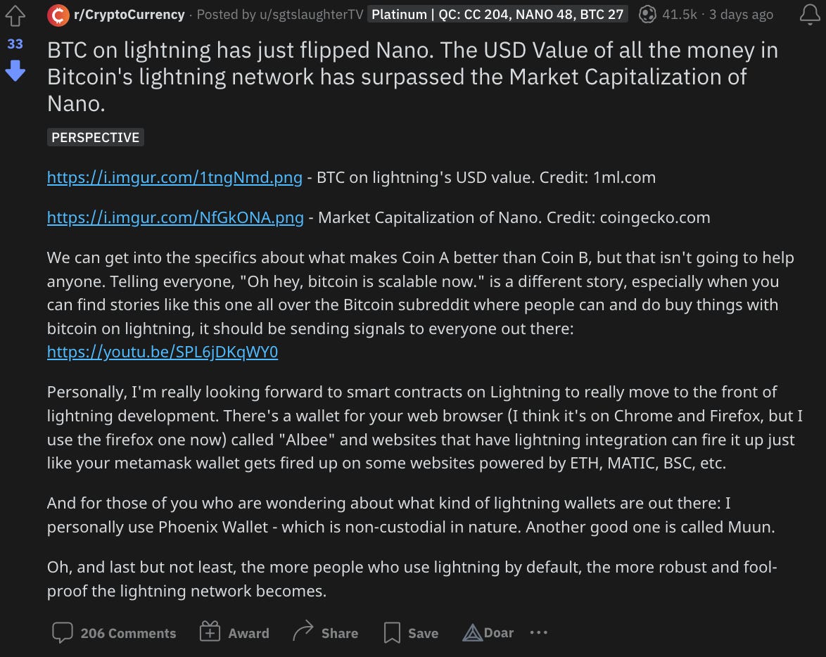 Reddit Post about Lightning just flipped Nano