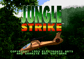 The title screen for the Sega Genesis version of Jungle Strike