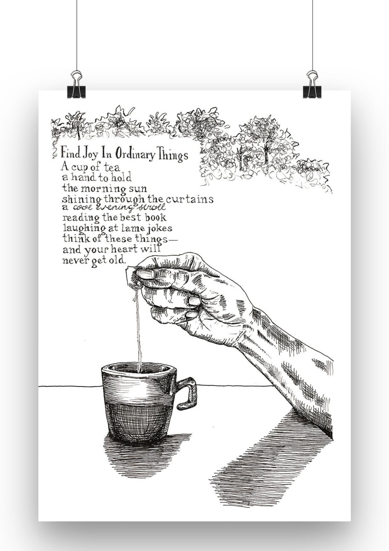 Illustrated poem fine art, Finding Joy In Ordinary Things poem by Melinda Yeoh