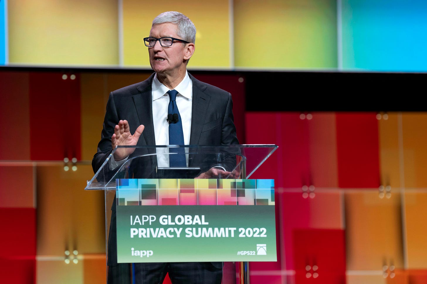 Tim Cook speaks at IAPP’s Global Privacy Summit on Tuesday in Washington, DC (Apple)