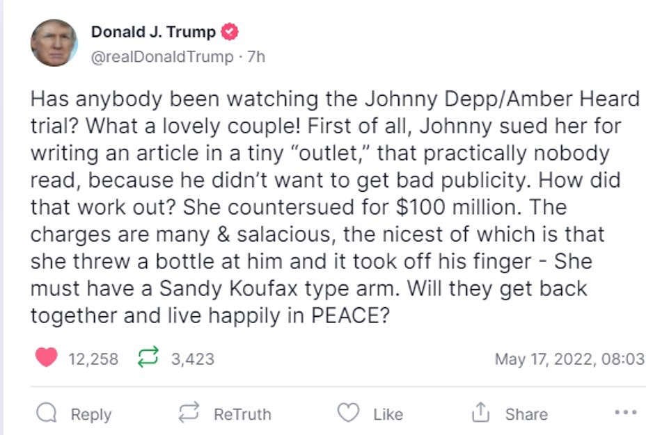 Trump wonders aloud if Johnny Depp and Amber will get back TOGETHER