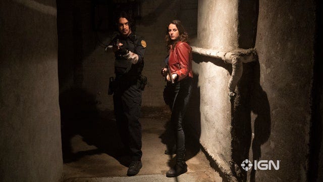 Avan Jogia as Leon S. Kennedy and Kaya Scodelario as Claire Redfield in Resident Evil: Welcome to Raccoon City.