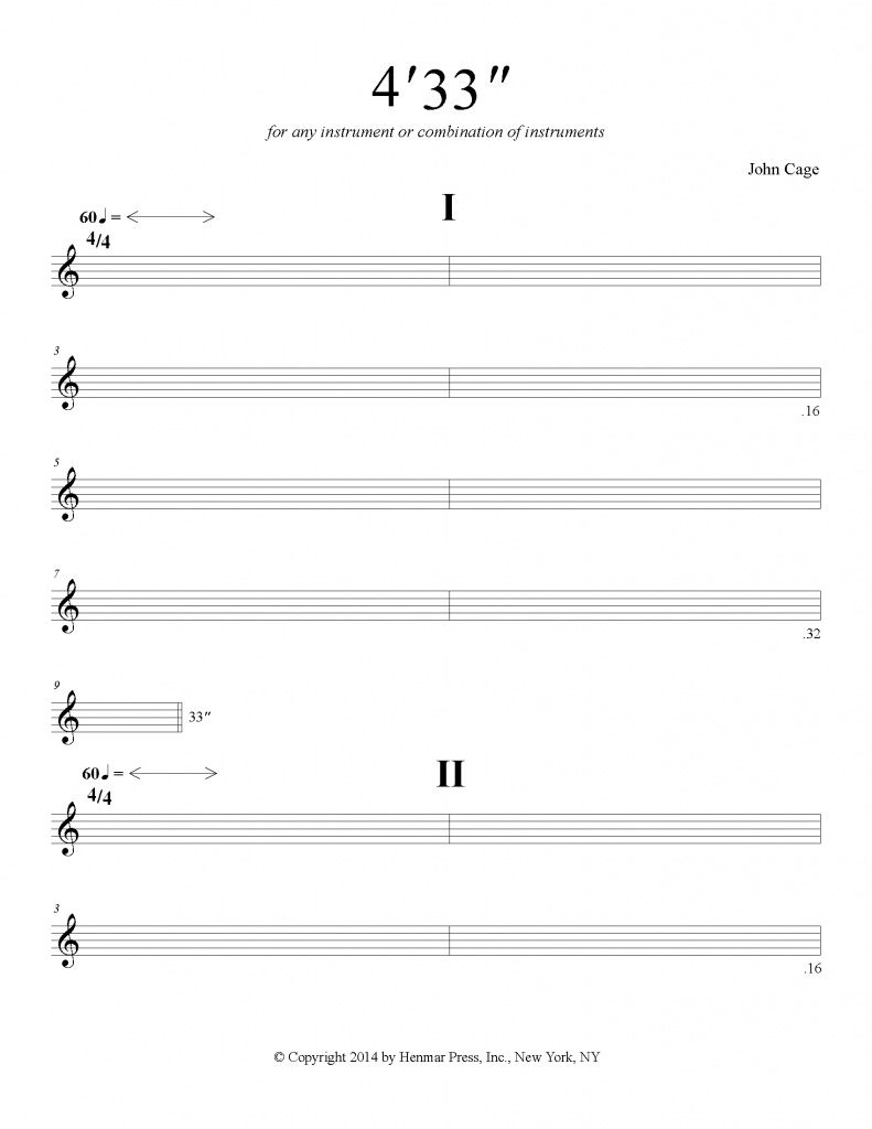 Piece of the Week 4'33" by John Cage - SmartMusic | John cage, Sheet music,  Experimental music